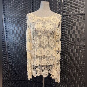 Grace & Lace Cream Crochet Blouse Sz XL